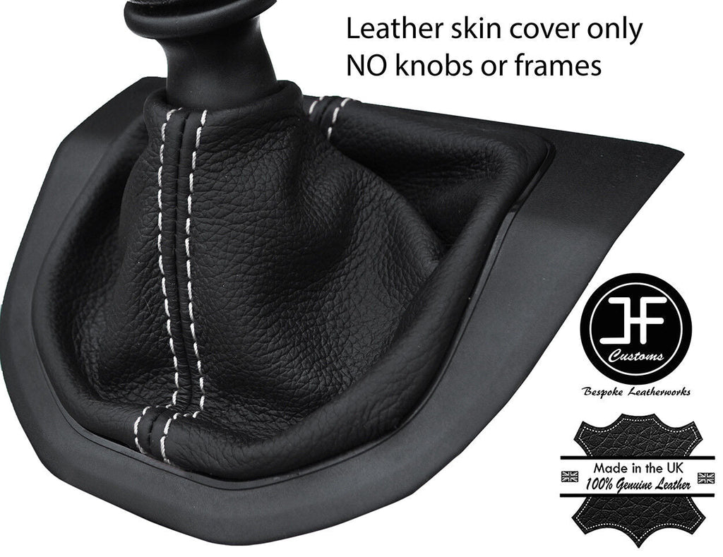 WHITE STITCH TOP GRAIN LEATHER MANUAL GEAR GAITER FITS VW T6 TRANSPORTER 16-19