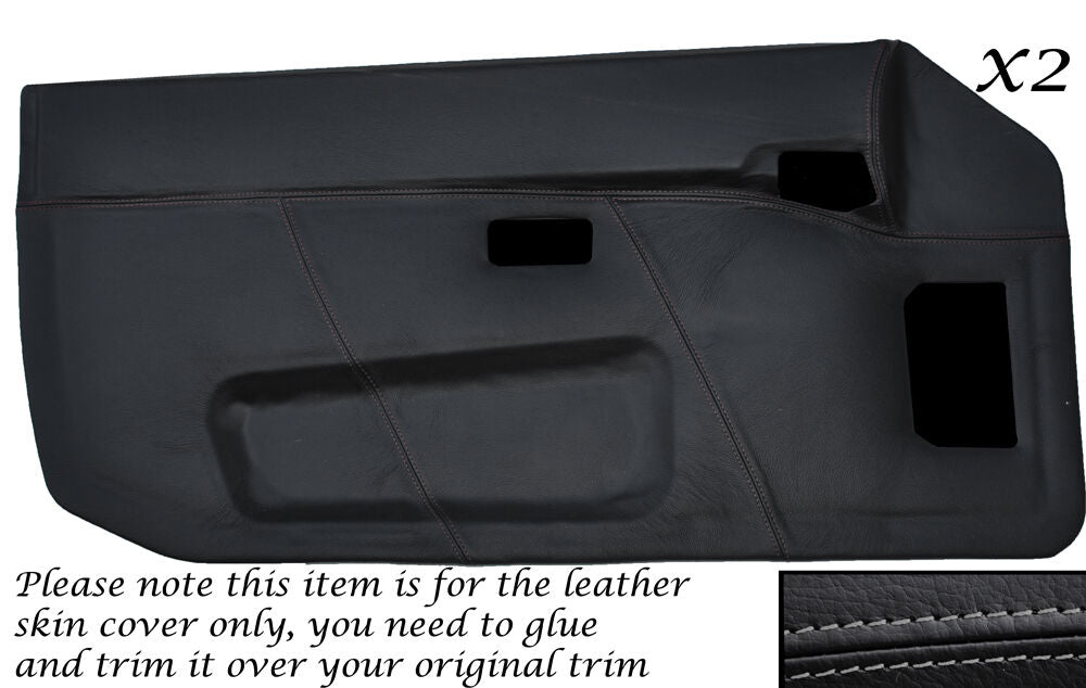GREY STITCH 2X FULL DOOR CARD LEATHER SKIN COVER FITS PORSCHE 924 944 86-90