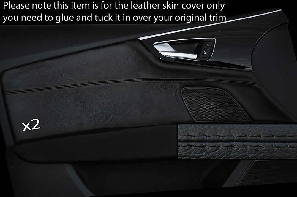 BLACK STITCH 2X FRONT DOOR CARD TRIM LEATHER SKIN COVERS FITS AUDI A7 2010-2015