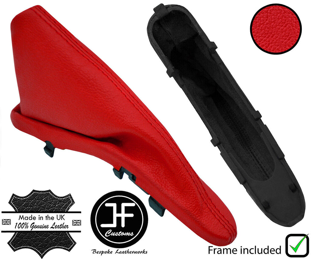RED REAL LEATHER HANDBRAKE GAITER+PLASTIC FRAME FOR BMW MINI R50 R53 01-06