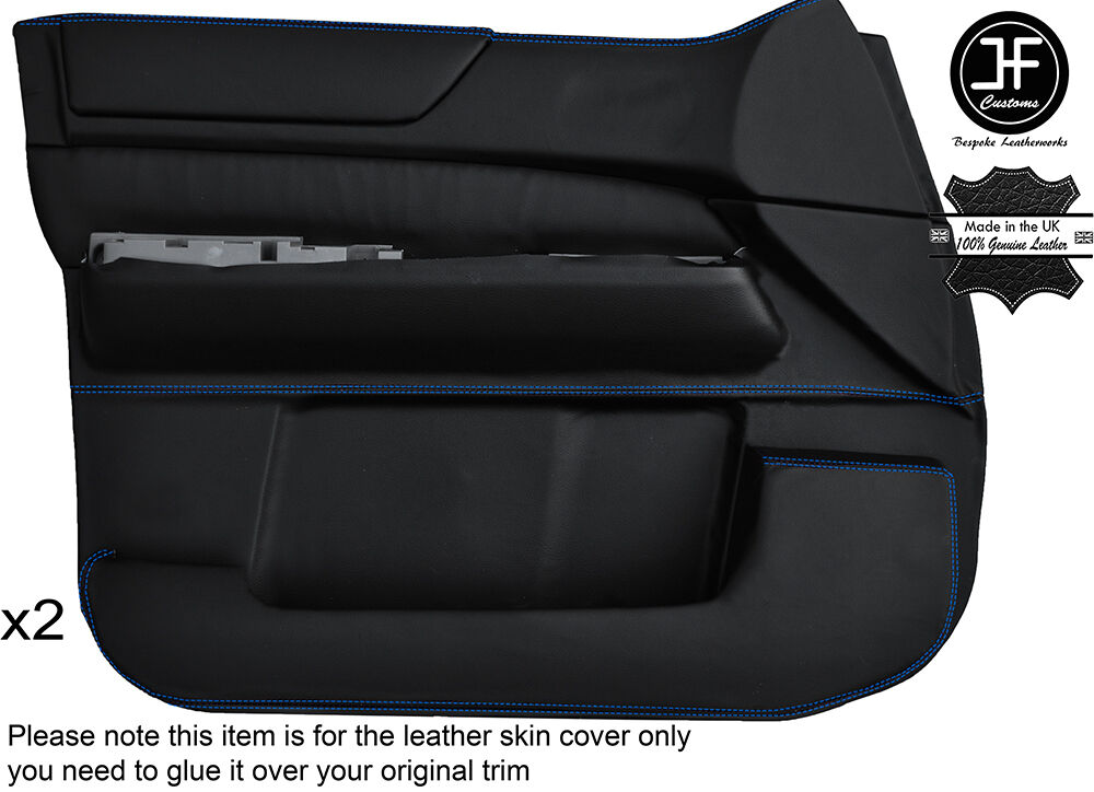 BLUE STITCHING 2X FRONT FULL DOOR CARD LEATHER COVERS FITS PATROL Y61 98-13