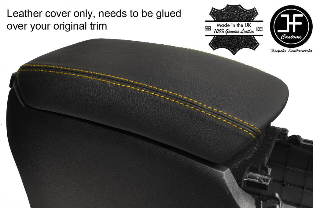 YELLOW STITCHING ARMREST LID REAL LEATHER COVER FITS INFINITI Q50 2013-2017