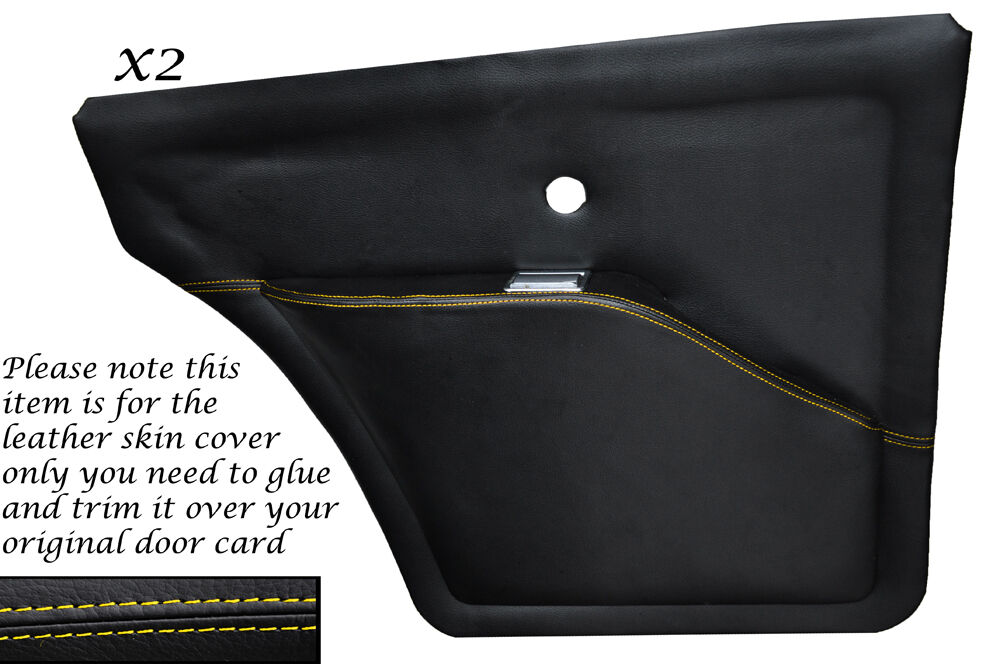YELLOW STITCH 2X REAR DOOR CARDS LEATHER SKIN COVERS FITS ROVER P5 P5B V8 COUPE