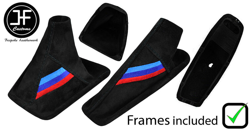 BLACK STITCH TRI STRIPE SUEDE MANUAL SET+PLASTIC FRAME FOR BMW E90 E91 E92