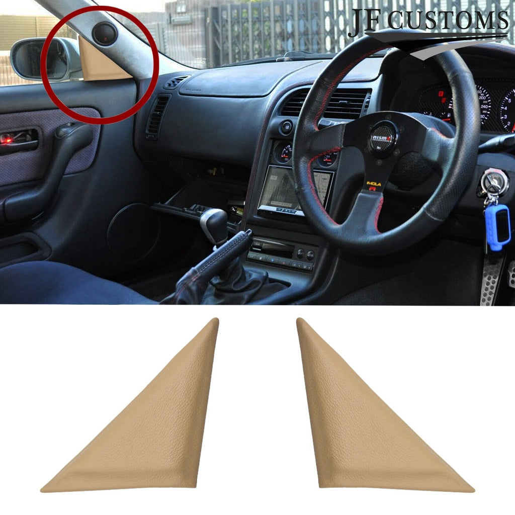 CREAM ST 2X WING MIRROR DOOR TRIM COVER+PLASTIC FRAMES FITS NISSAN SKYLINE R33