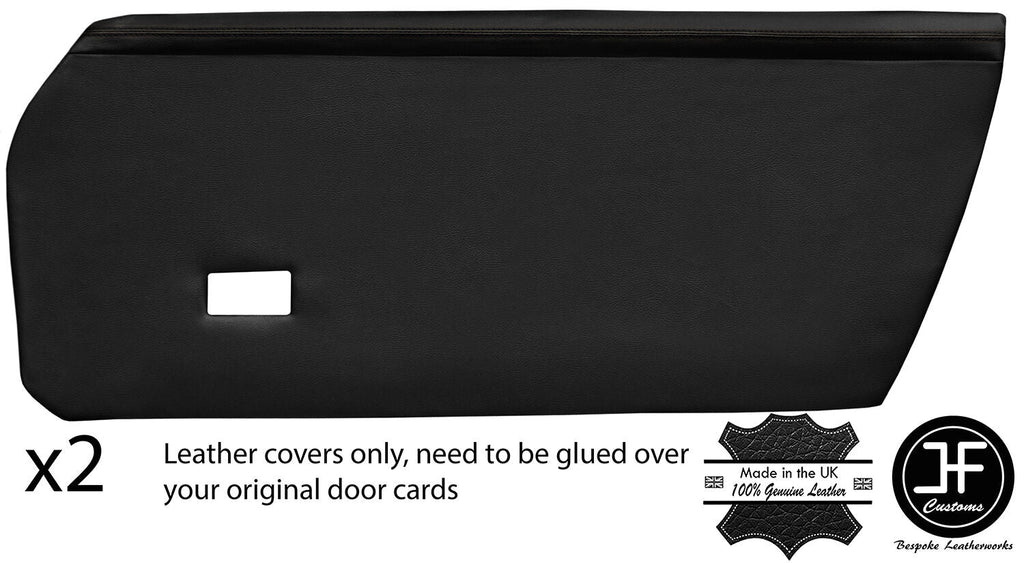 BLACK STITCH 2X FRONT FULL DOOR CARD LEATHER COVERS  FITS PORSCHE 914 1969-1976