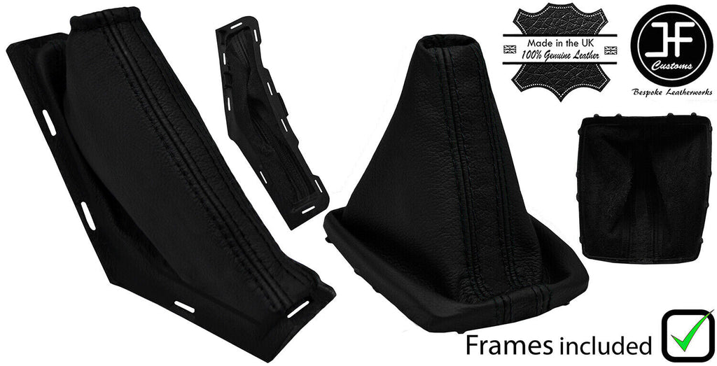 BLACK & BLACK STRIPE LEATHER GAITER SET + PLASTIC FRAME FOR FORD FOCUS FL 08-11