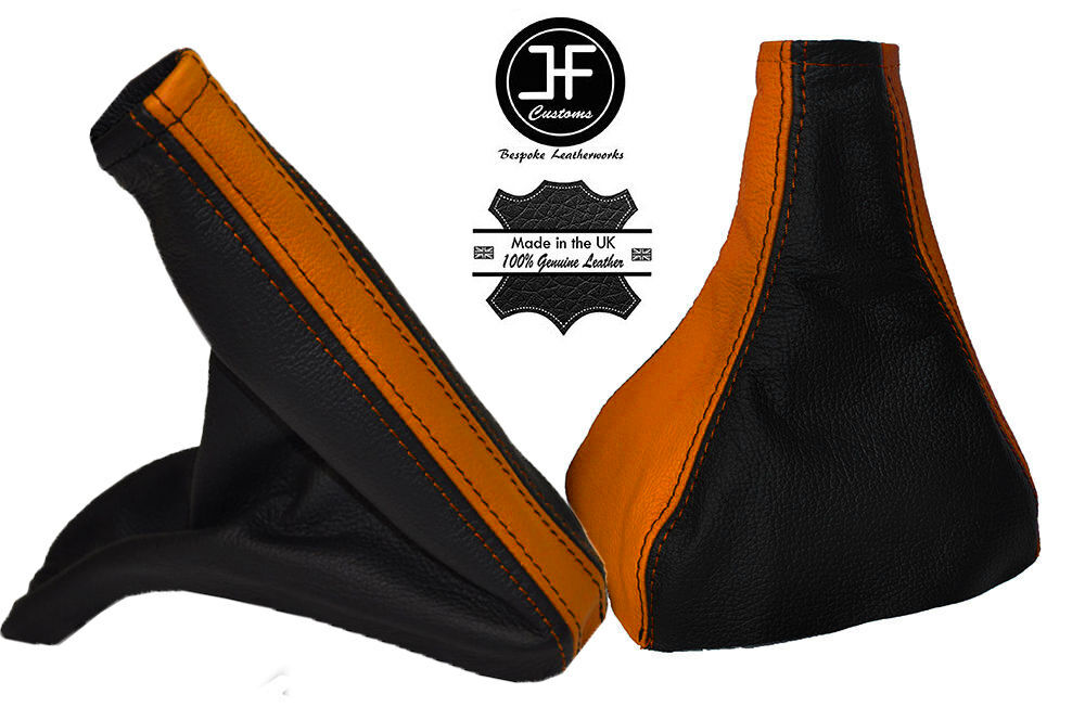 ORANGE & BLACK LEATHER GEAR & HANDBRAKE GAITER FITS VAUXHALL ASTRA G IV COUPE
