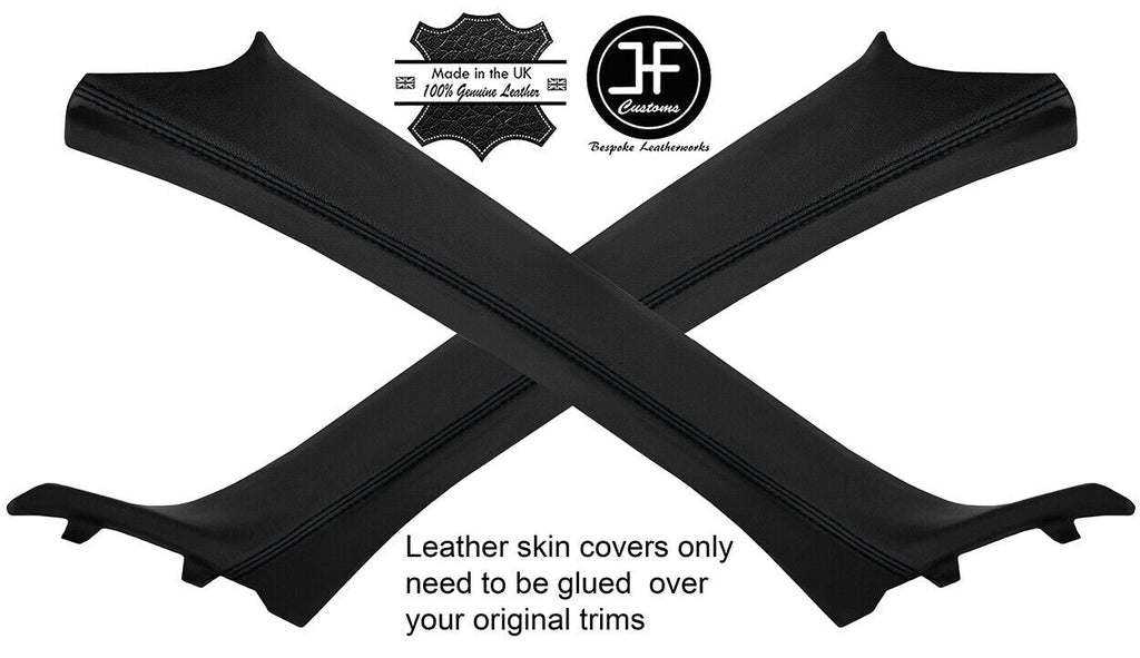 BLACK STITCH 2X A POST PILLAR REAL LEATHER COVERS FITS BMW X1 E84 2009-2015