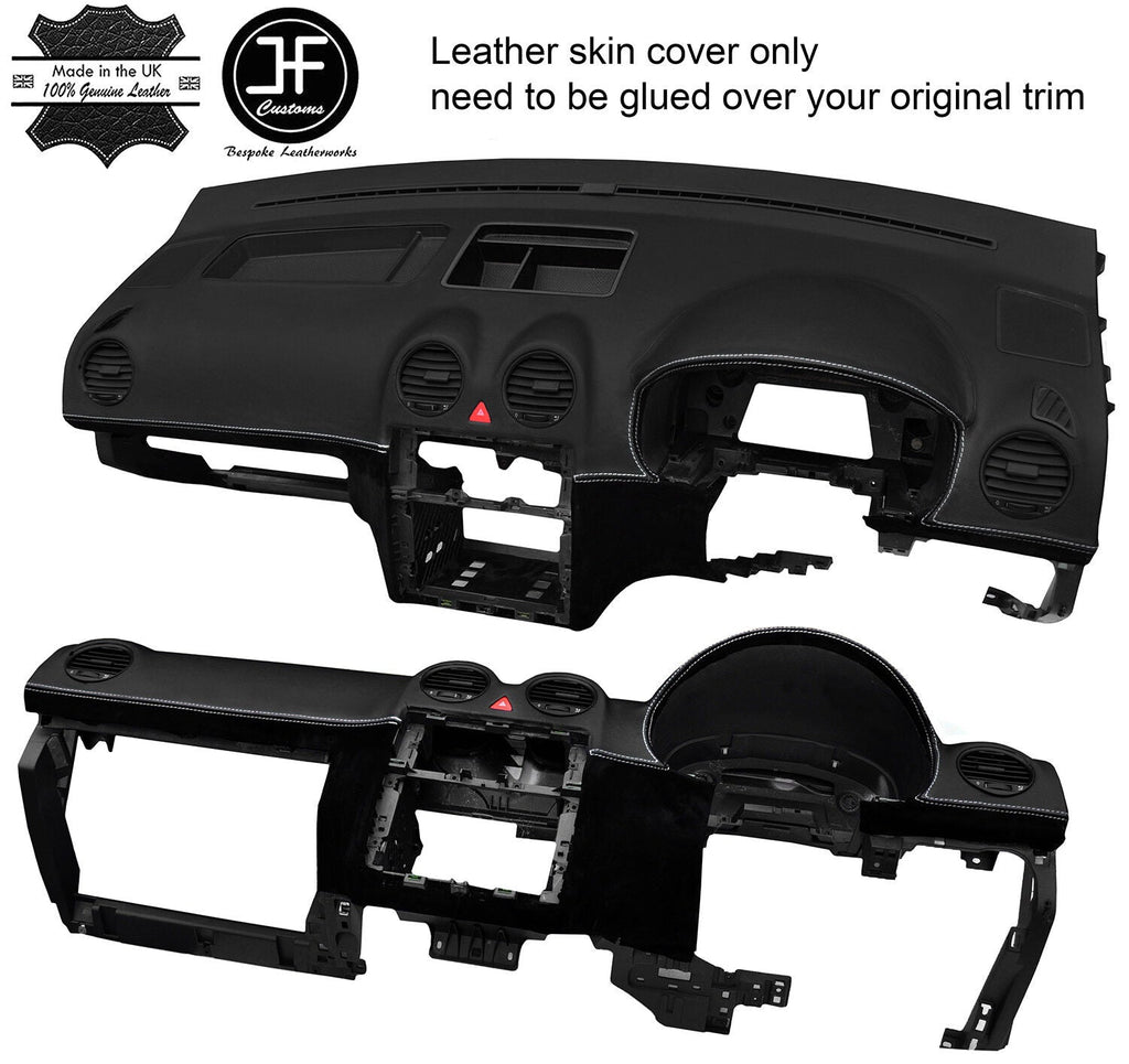 WHITE STITCH DASH DASHBOARD REAL LEATHER & SUEDE COVER FITS VW CADDY MK3 05-15