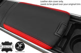 BLACK & RED TOP GRAIN REAL LEATHER FRONT ARMREST COVERS FITS MAZDA RX8 03-12