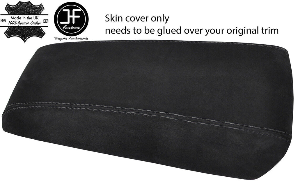 BLACK STITCHING REAL SUEDE ARMREST LID COVER FITS FORD EDGE 2014-2018 CUSTOM NEW