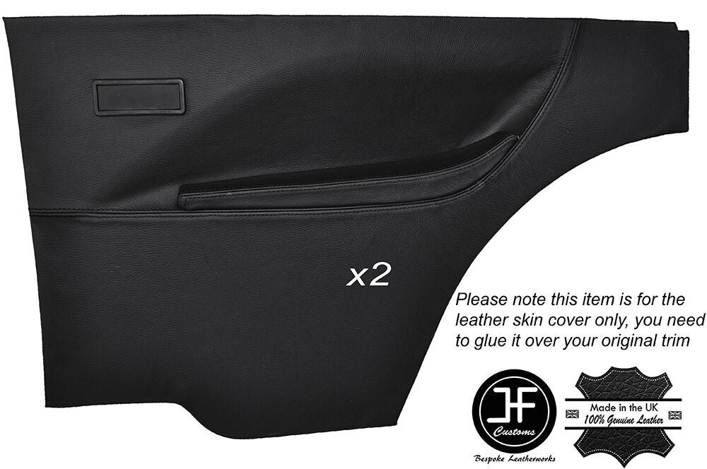 BLACK STICH 2X REAR FULL DOOR CARD LEATHER COVER FITS FORD ESCORT MK1 COUPE 2DR
