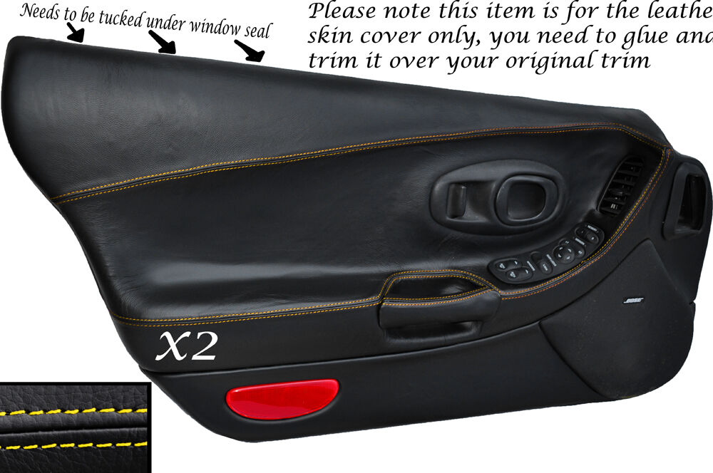 YELLOW STITCH 2X FULL DOOR CARD LEATHER SKIN COVERS  FITS CORVETTE C5 1997-2004