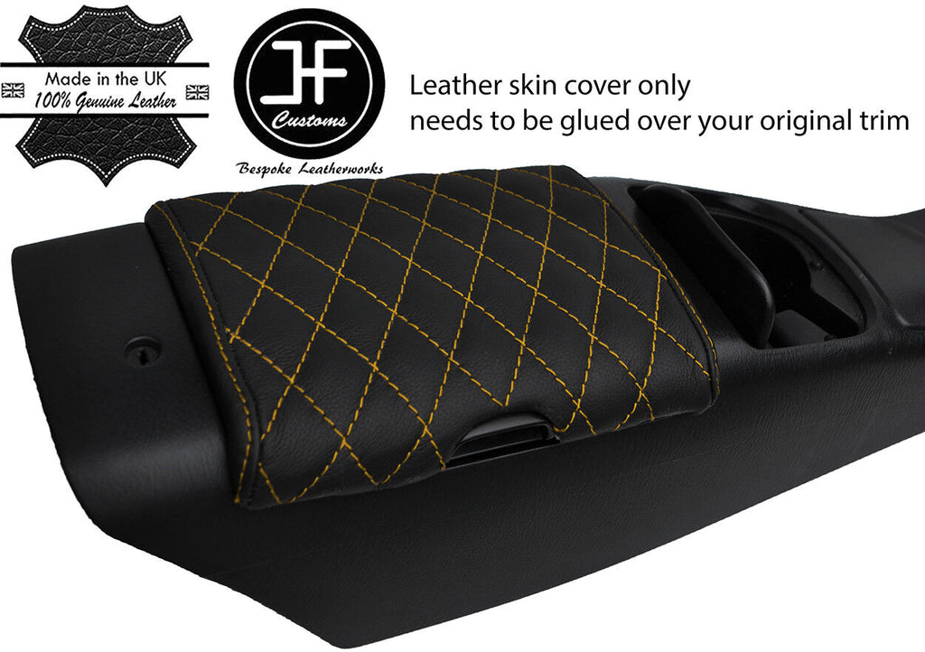 YELLOW DIAMOND STITCH REAL LEATHER ARMREST LID COVER FOR MAZDA MX5 MK2 1998-2005