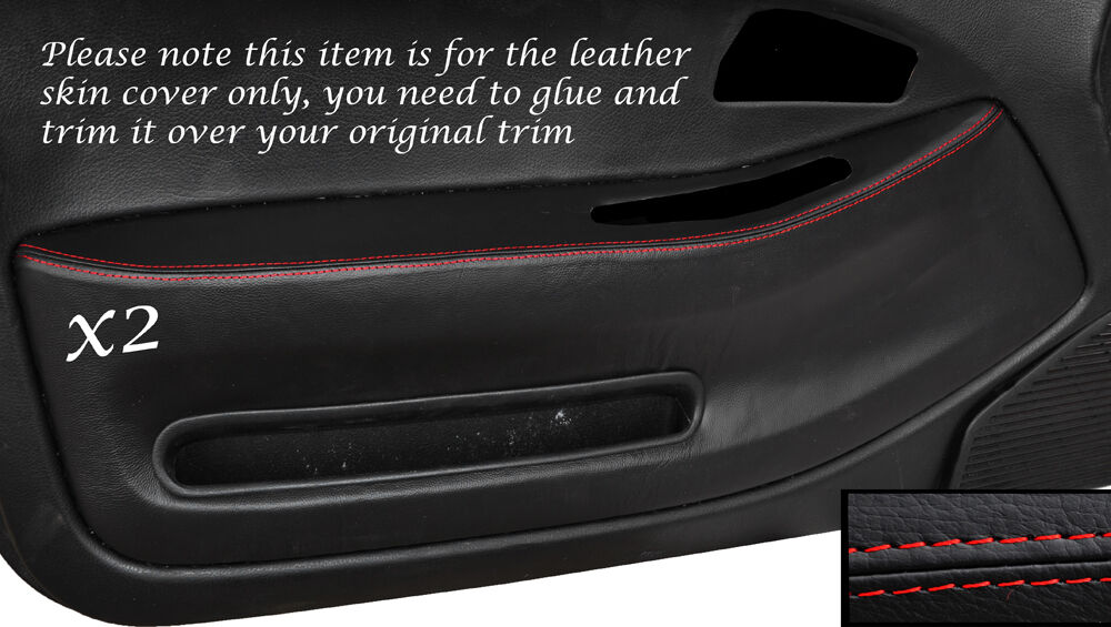 RED STITCH 2X FRONT DOOR CARD TRIM SKIN COVERS FITS HONDA CIVIC COUPE 92-95