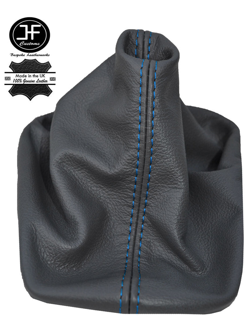 BLUE STITCH FOR VW POLO 9N 9N2 2002-2009 DARK GREY REAL LEATHER GEAR GAITOR