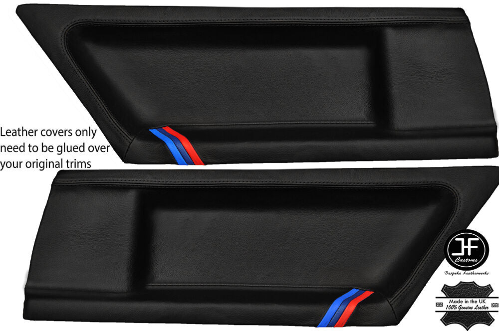 BLACK STITCH TRI STRIPES 2X REAR DOOR CARD LTHR COVERS FITS BMW E36 COUPE 91-98