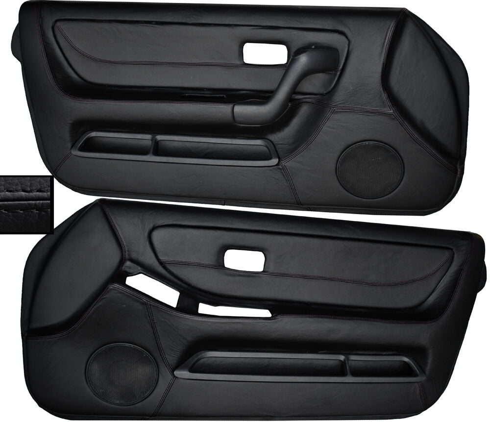 BLACK STITCH 2X FRONT FULL DOOR CARD SKIN COVERS FITS NISSAN SKYLINE R33 93-98