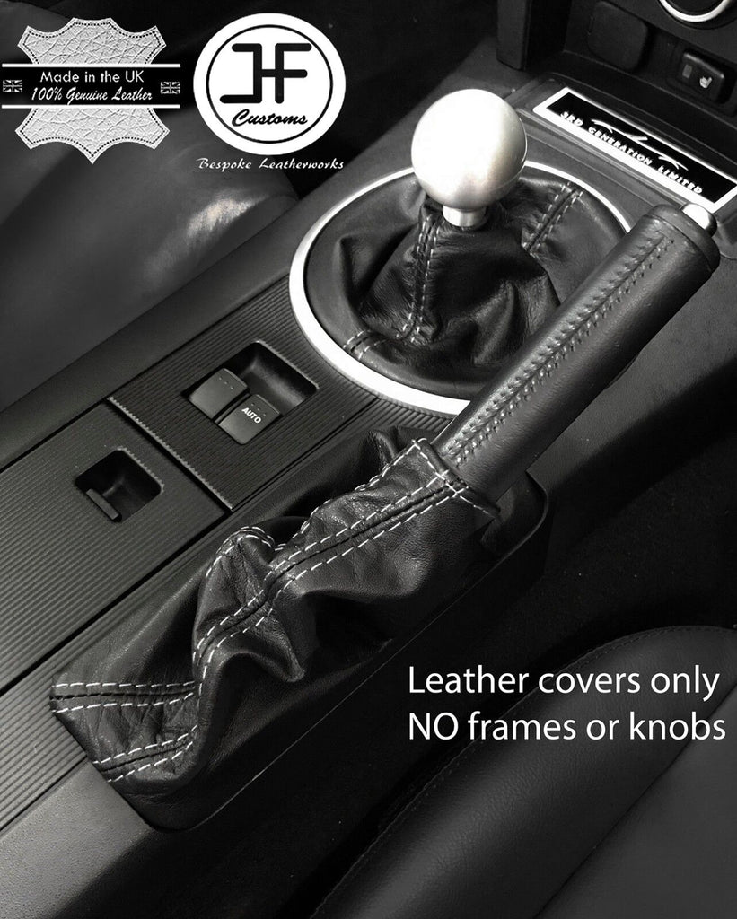 WHITE  STITCH TOP GRAIN LEATHER GEAR & HANDBRAKE GAITER FITS MAZDA MX5 MK3 05-14