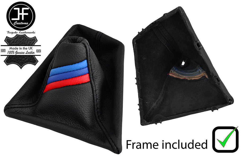 BLACK STITCH TRI STRIPE LEATHER GEAR GAITER+PLASTIC FRAME FOR BMW F20 F21 11-17