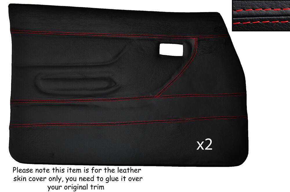 RED STITCH 2X FRONT FULL DOOR CARD SKIN COVERS FITS FORD ESCORT MK2 4 DOOR