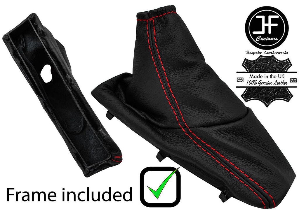 RED  STITCHING LEATHER HANDBRAKE + PLASTIC FRAME FITS PEUGEOT 407 2004-2010