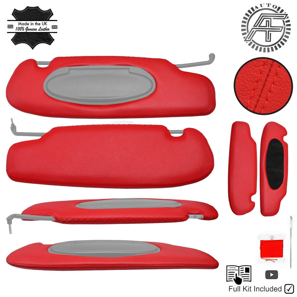 FOR PORSCHE BOXSTER 996 986 97-04 RED CROSS STITCH LEATHER 2X SUN VISOR COVERS