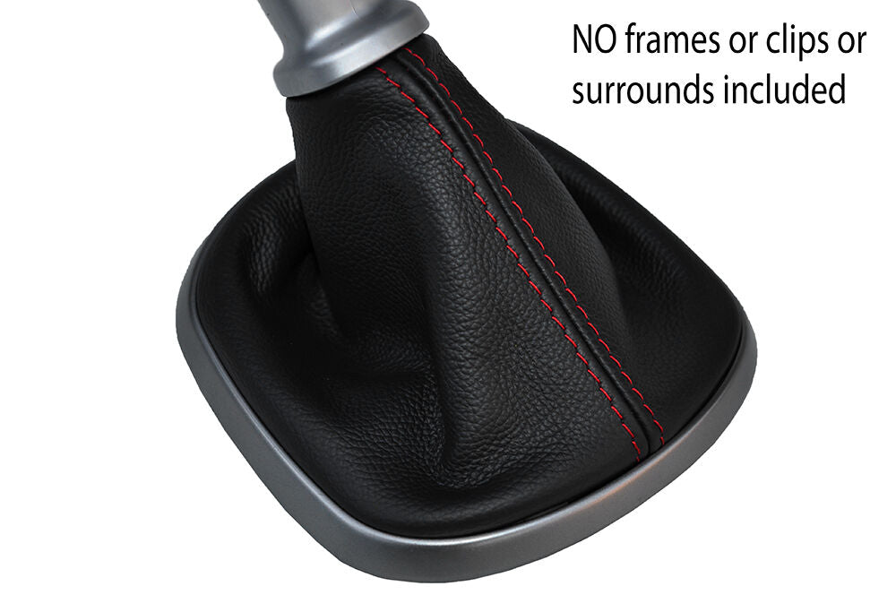 RED STITCHING MANUAL LEATHER SKIN GEAR GAITER FITS HYUNDAI VELOSTER 2011-2015