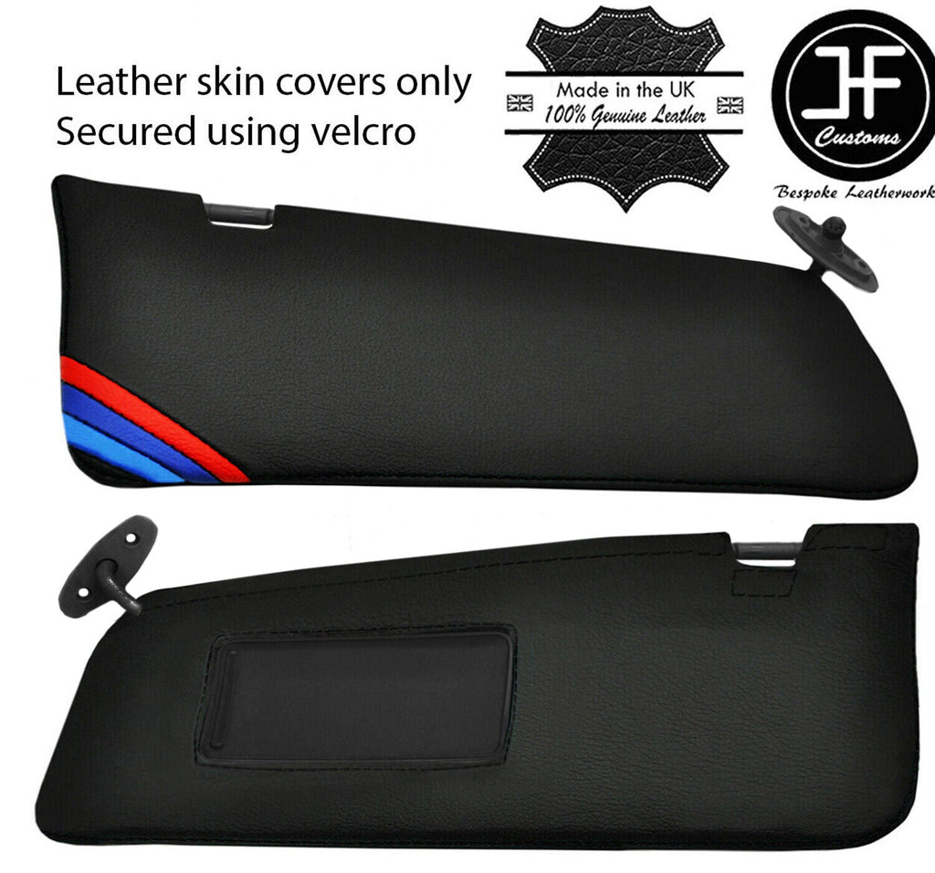 BLACK STITCH TRI STRIPE 2X SUN VISORS LEATHER COVERS FOR BMW 5 SERIES E34 87-97