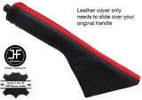 BLACK & RED REAL LEATHER HANDBRAKE GAITER FITS VW TOURAN 2003-2011 CUSTOM NEW