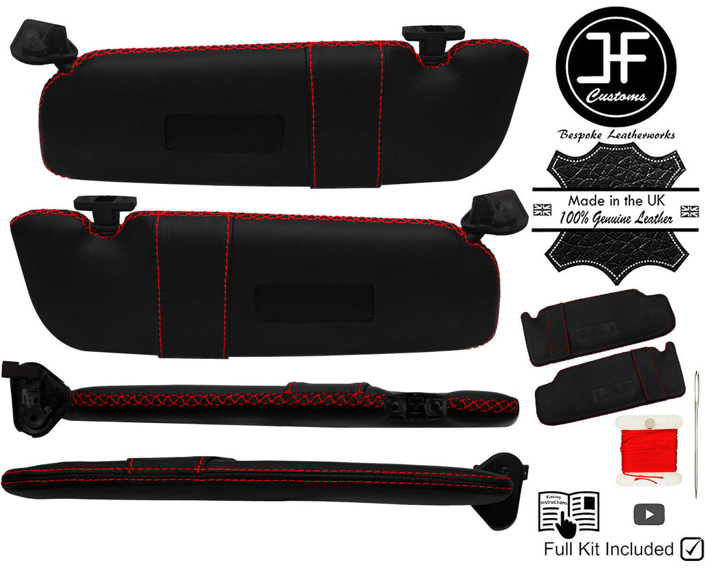 RED CROSS STITCH 2X SUN VISOR LEATHER COVER FOR BMW 6 SERIES F12 CABRIO 11-18