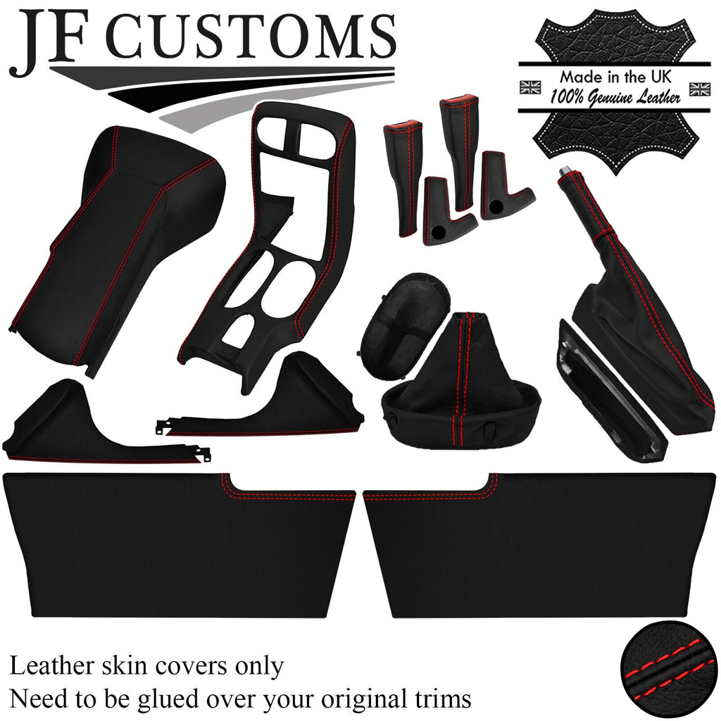 RED STITCH LEATHER COVERS FOR CORVETTE C6 05-13 CENTRE INTERIOR RECOVERY KIT