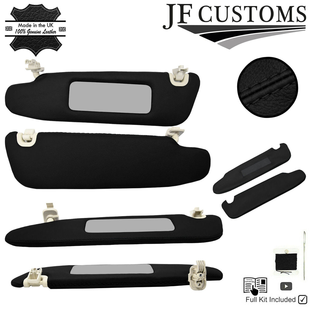 BLACK CROSS STITCH LEATHER 2X SUN VISOR COVERS FITS TESLA MODEL S 12-21