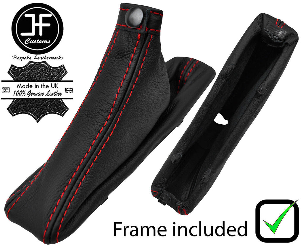 RED STITCH LEATHER HANDBRAKE GAITER +PLASTIC FRAME FITS ALFA ROMEO 156 98-02