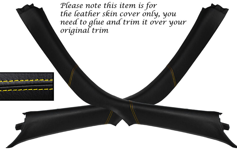 YELLOW STITCH 2X A POST PILLAR LEATHER SKIN COVERS FITS PORSCHE CAYMAN 2005-2012