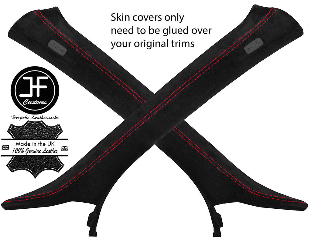 RED  STITCHING 2X A PILLAR REAL SUEDE COVERS FITS AUDI A4 B8 2008-2015