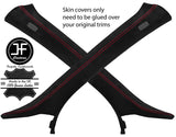 RED  STITCHING 2X A PILLAR REAL SUEDE COVERS FITS AUDI A4 B8 2008-2015