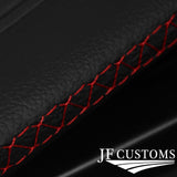 FOR CHEVROLET CAMARO 16-20 D RED CROSS STITCH LEATHER 2X SUN VISOR COVERS