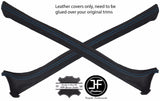 BLUE STITCHING 2X A PILLAR REAL LEATHER COVERS FITS FORD ESCORT MK3 MK4