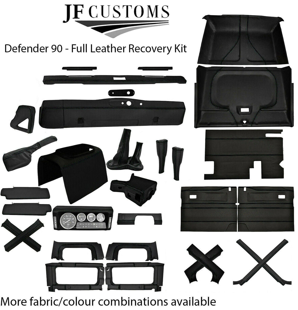 BLACK STITCH LEATHER COVERS FOR DEFENDER 90 83-06 FULL INTERIOR UPHOLSTERY KIT