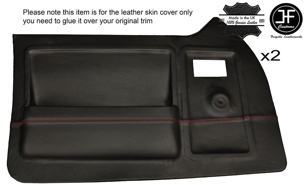 RED STITCHING 2X FRONT FULL DOOR CARD LEATHER COVERS FITS RELIANT ROBIN