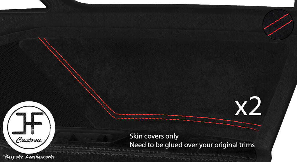 RED STICH 2X FRONT DOOR CARD TRIM SUEDE COVER FOR AUDI A3 8V 13-19 5DOOR DSG2