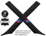 BLACK STITCH TRI STRIPE 2X A PILLAR LEATHER COVERS FITS BMW E30 1984-1993 COUPE