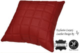 1X EXCLUSIVE LUXURY LEATHER CUSHION DARK RED QUILTED SQUARES PADDED 18"x18"