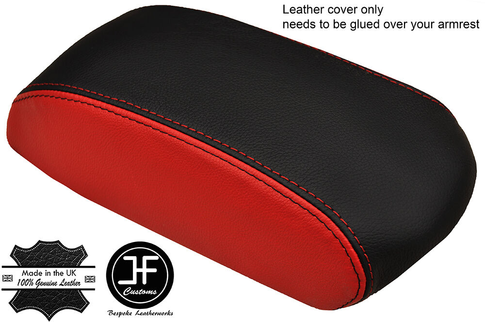 BLACK & RED ARMREST COVER GENUINE LEATHER FITS FIAT 500X 500 X  2014-2017