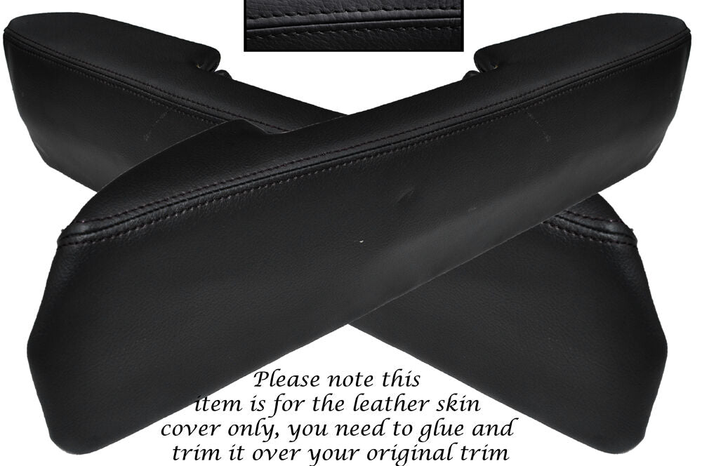 BLACK STITCH 2X FRONT DOOR ARMREST LEATHER SKIN COVERS FITS ROVER SD1 CUSTOM NEW