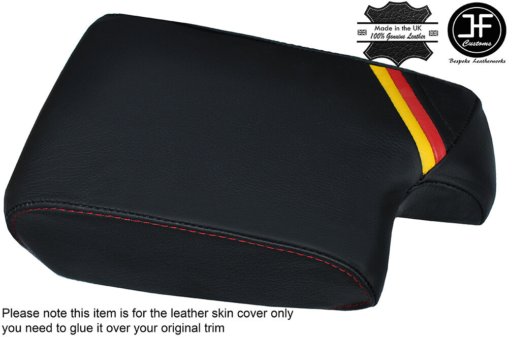 GERMAN STRIPES RED STITCH LEATHER ARMREST COVER FITS BMW 3 SERIES E46 99-05