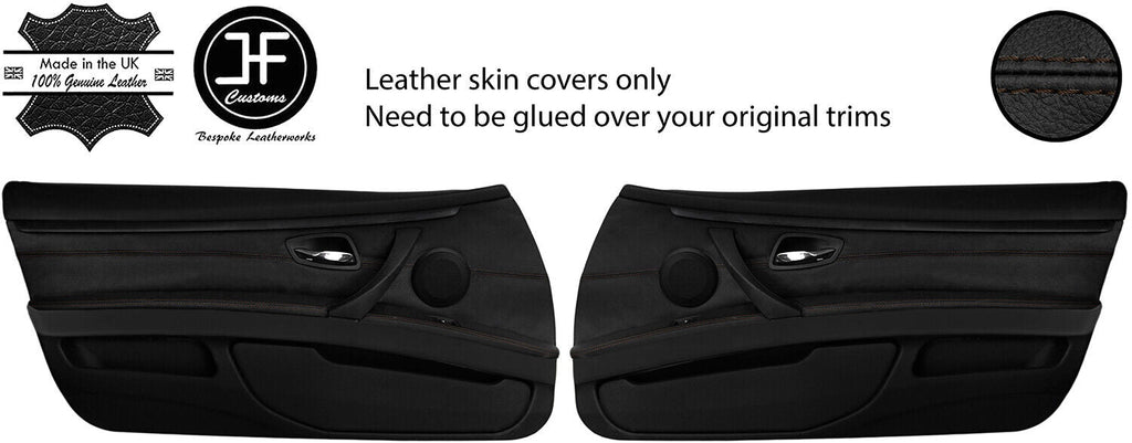 BROWN STITCH 2X FRONT DOOR CARD TRIM&DOOR ARMREST LEATHER COVER FOR BMW E92 E93