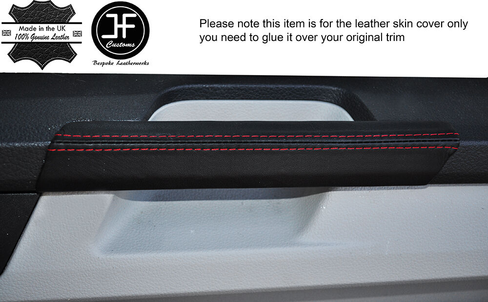RED STITCH 2X DOOR HANDLE TRIM LEATHER COVERS FITS VW T6 TRANSPORTER 15-17